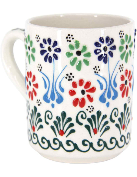 Tasse turque blanche à fleurs bleues et vertes