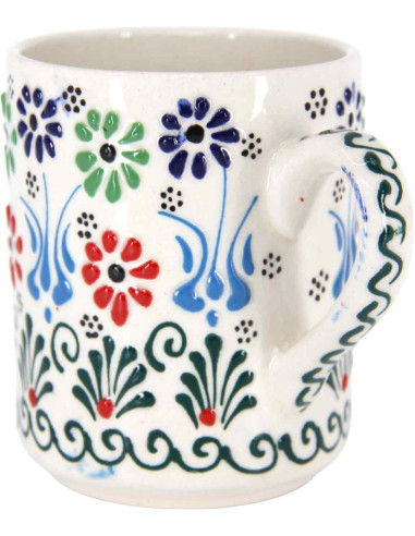 Tasse turque blanche à fleurs bleues et vertes