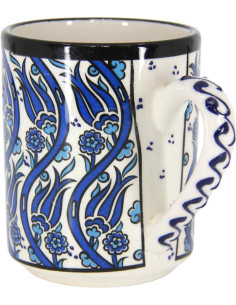 White Turkish mug with waves of blue tulips 2