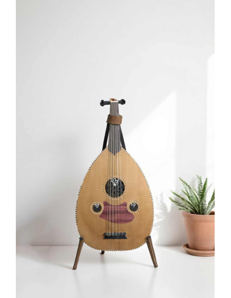 Natural wood oud (oriental lute), black rosette, model B
