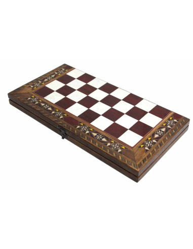 Jeu d'échecs en bois marqueté, plateau plat