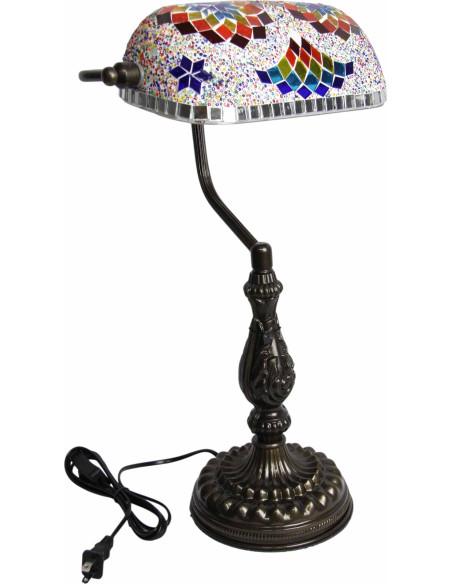 Turkish Multicolor Mosaic Banker's Lamp with rosettes