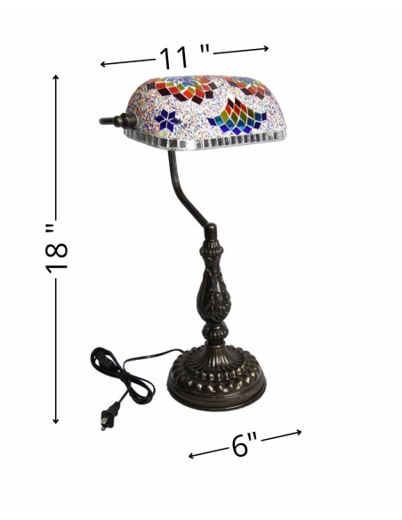 Turkish Multicolor Mosaic Banker's Lamp with rosettes