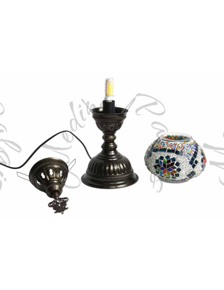 Turkish Mosaic Lamp with turquoise arabesques, 15 in