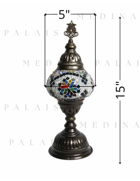 Turkish Mosaic Lamp with turquoise arabesques, 15 in