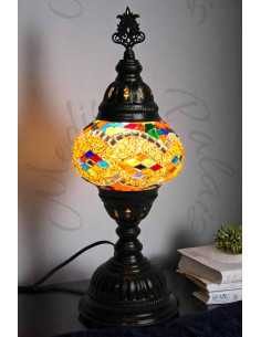 Turkish Mosaic Lamp with yellow and orange diamonds, 15 in