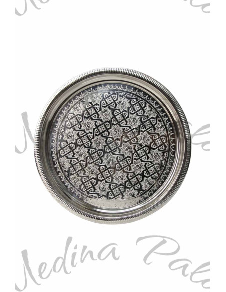 Moroccan Silver-Plated Copper Tray – 29 cm