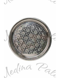 Plateau marocain en cuivre argenté – 33,5 cm