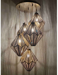 Lustre marocain en cuivre en spirale, 5 lampes, 41 po