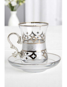 Turkish Tea Glass with Handle – Silver Pattern