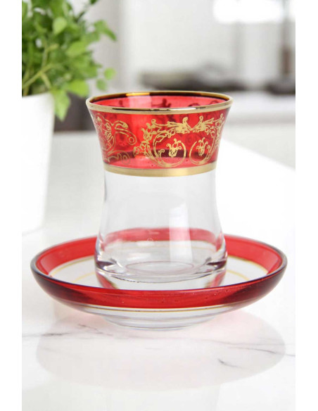 Turkish Tea Glass with Saucer – Fuchsia Pink