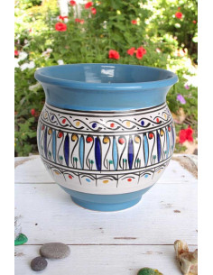 Sky blue ceramic planter with colourful drops 2