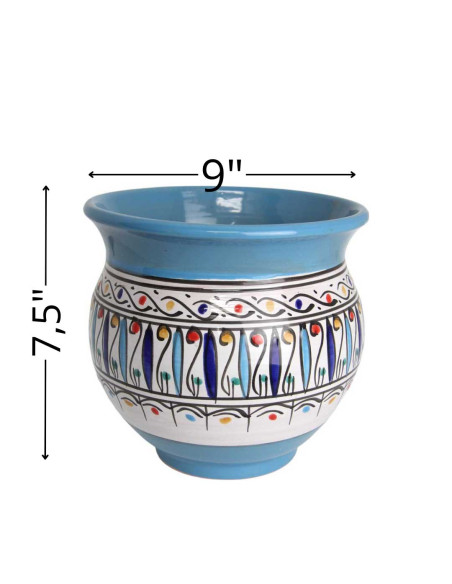 Sky blue ceramic planter with colourful drops