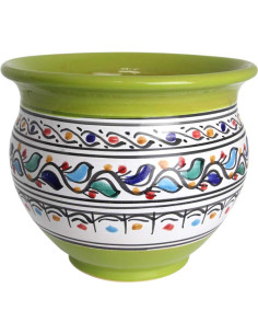 Lime green ceramic planter with birds
