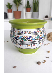 Lime green ceramic planter with birds 2