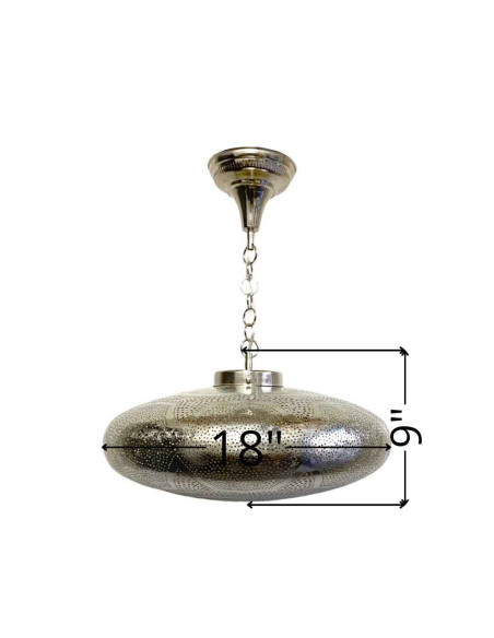 Moroccan Silver Khobza 2 Ceiling Light, star pattern, 18 in
