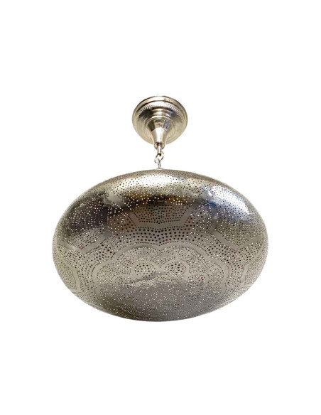 Moroccan Silver Khobza 2 Ceiling Light, star pattern, 18 in