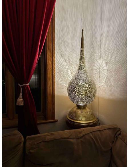 Lampe de table marocaine en cuivre doré, goutte TTG