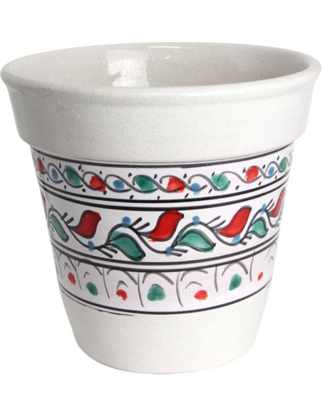 Flared white ceramic planter with birds