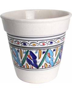 Cache-pot évasé en céramique blanche à feuilles bleues et...