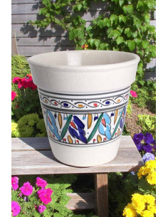 Cache-pot évasé en céramique blanche à feuilles bleues et... 2