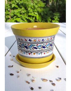 Cache-pot évasé en céramique jaune avec soucoupe 2