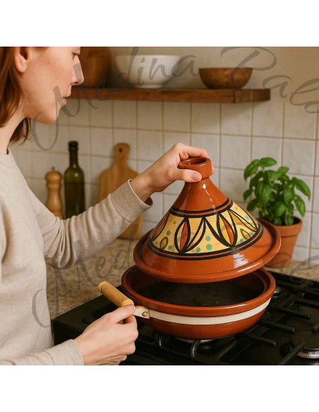 Tajine marocain en terre cuite 30 cm (12 po) – 4 à 6 personnes, feuilles orange