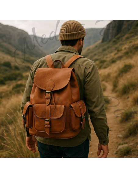 Sac à dos en cuir toffee pour ordinateur, 13 x 14 po