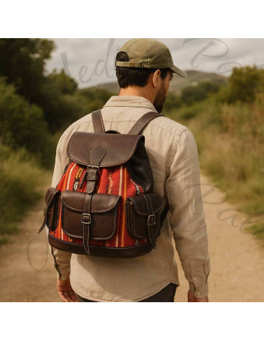 Brown Leather and Red Kilim Backpack