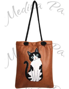 Tote bag caramel à chat noir et blanc 2