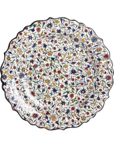 Scalloped Turkish plate, small colourful flowers