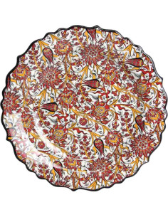 10 in scalloped Turkish plate, orange and red flowers