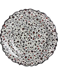 10 in scalloped Turkish plate, black flowers on white