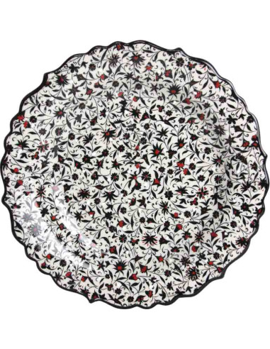Assiette turque 10 po festonnée à fleurs noires...