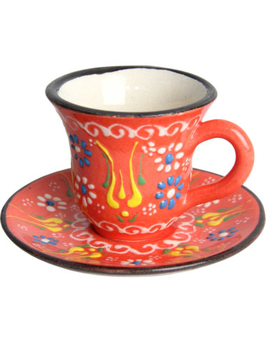 Orange Turkish coffee cup with yellow tulips