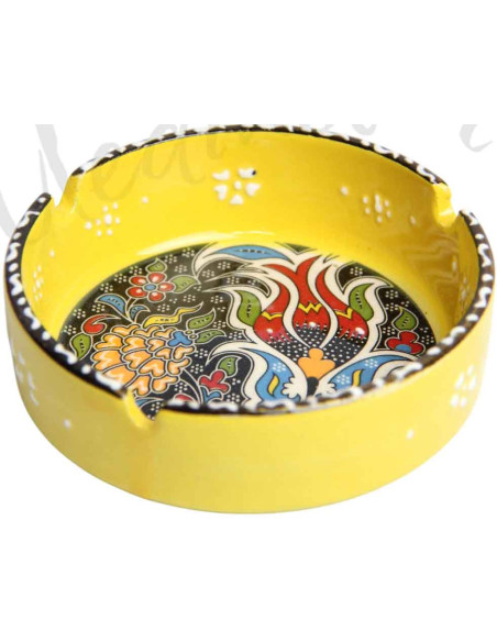 Colourful ashtray, yellow with floral interior