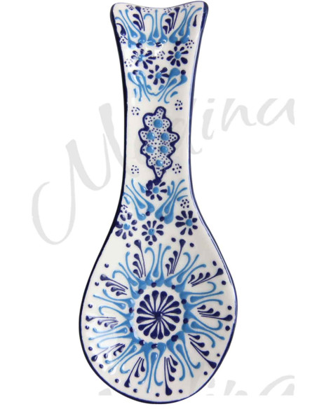 Blue and white Turkish spoon rest with rosette