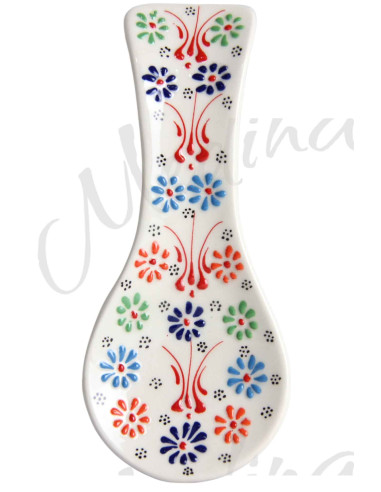 White Turkish spoon rest with red, blue and...