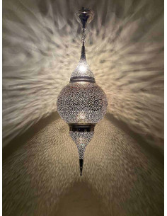 Lustre marocain en cuivre argenté, grand modèle, 37 po
