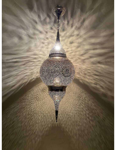 Lustre marocain en cuivre argenté, grand modèle, 37 po