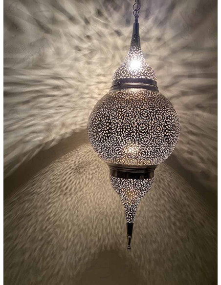 Moroccan Silver Copper Chandelier, Large, 37 in