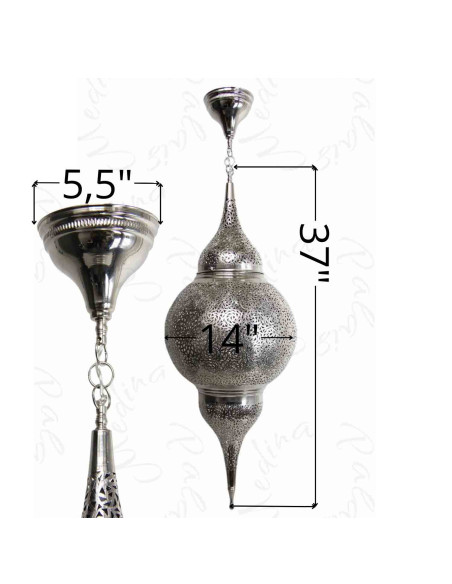 Moroccan Silver Copper Chandelier, Large, 37 in