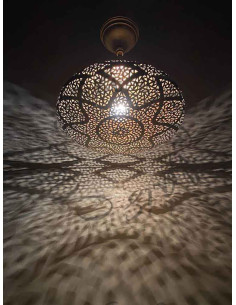 Moroccan Oval Openwork Copper Ceiling Light, 15 in