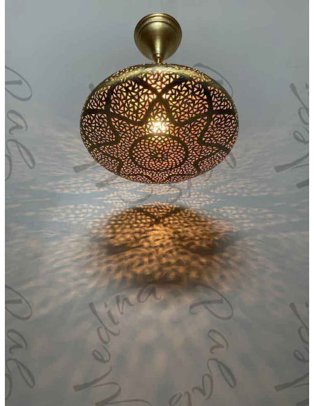 Moroccan Oval Openwork Copper Ceiling Light, 15 in