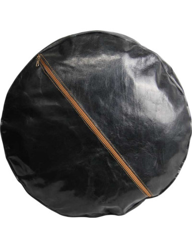 Pouf marocain en cuir noir fait main – Ø 18 po,...