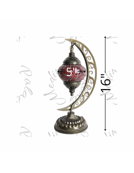 Lampe lune turque en mosaïque rouge T1