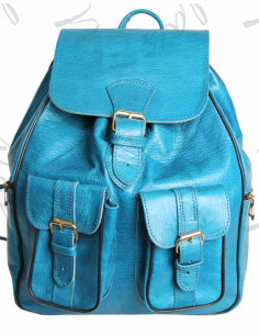 Sac à dos en cuir de chèvre bleu turquoise, 2 tailles