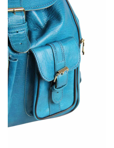 Sac à dos en cuir de chèvre bleu turquoise, 2...