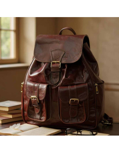 Sac à dos en cuir de chèvre marron, 2 tailles