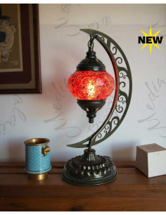 Lampe lune turque en mosaïque rouge T1
